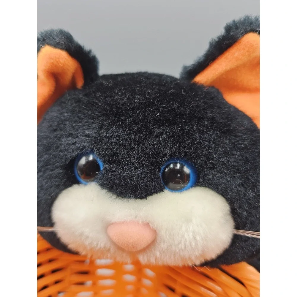 Vintage Topstone Industries Orange Halloween Candy‎ Basket W/ Black Cat Plush